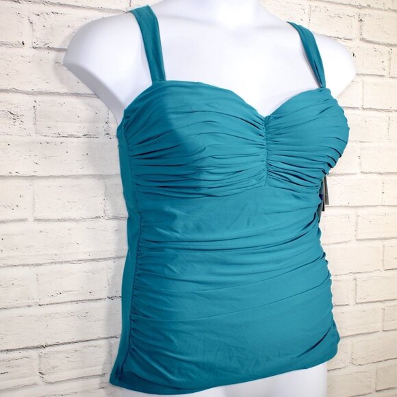 Coco Reef Charisma Underwire Shirred Bandeau Tankini Top Teal Cove Size 38C NWT - Picture 5 of 8